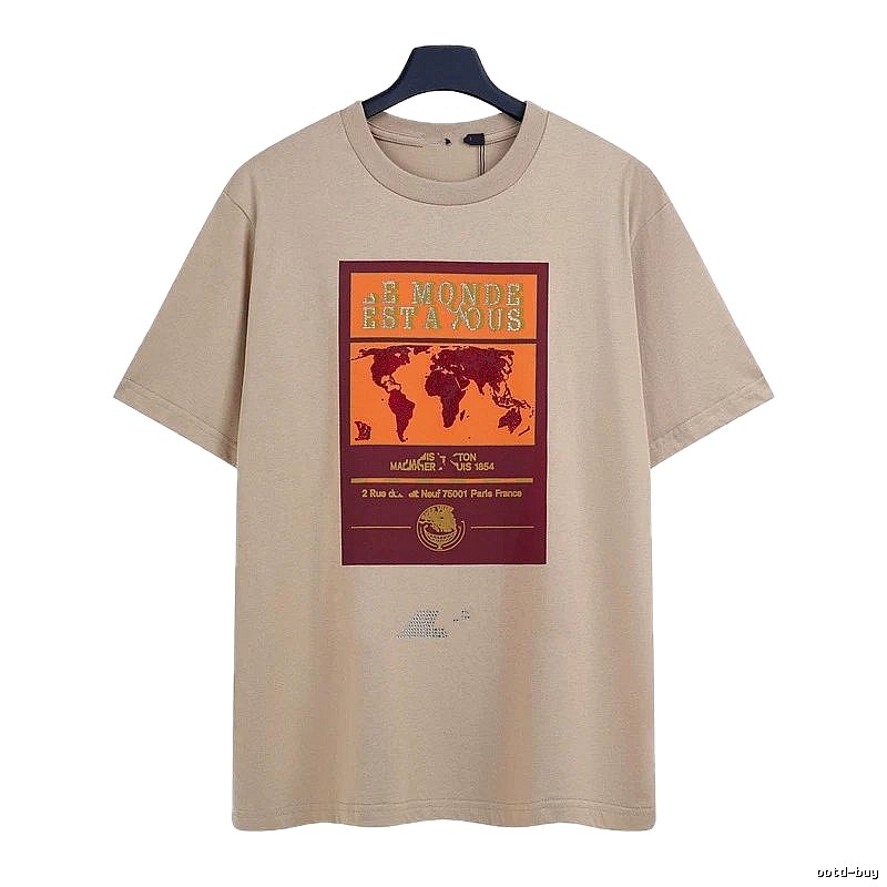Louis Vuitton Vintage-style Map Print Khaki T-Shirt