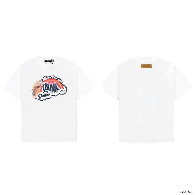 Louis Vuitton Vintage-style White T-Shirt with Rainbow Print