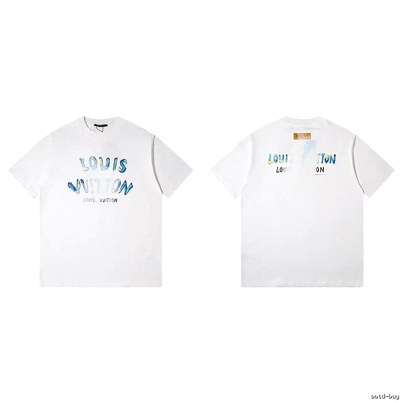 Louis Vuitton Watercolor Graffiti Style White T-Shirt