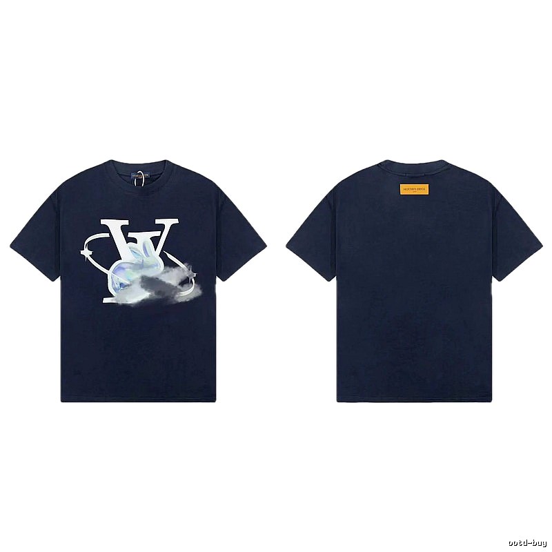 Louis Vuitton Year of the Rabbit Trendy Navy Blue Short Sleeve T-Shirt