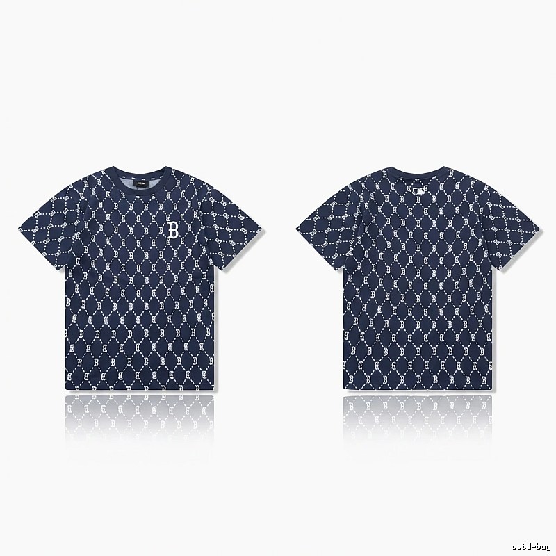 MLB full - printed style navy blue T - shirt