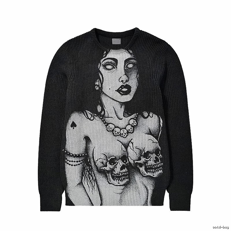 Monogram Anime graphic sweater Black Knit Top for Casual Outfits