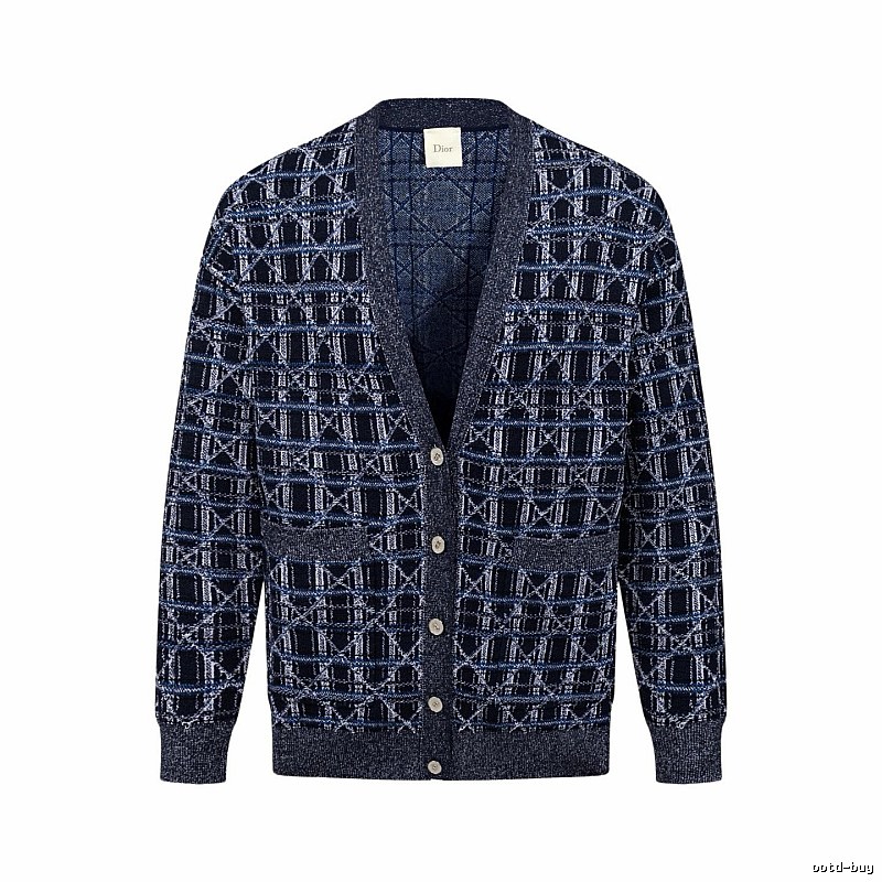 Navy Dior Button-front Cardigan for Layered Winter Looks