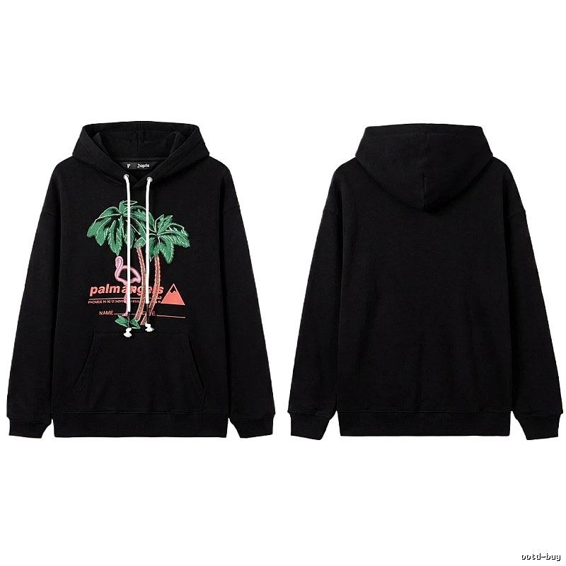 Palm Angels Black Hoodie with Palm Tree Print