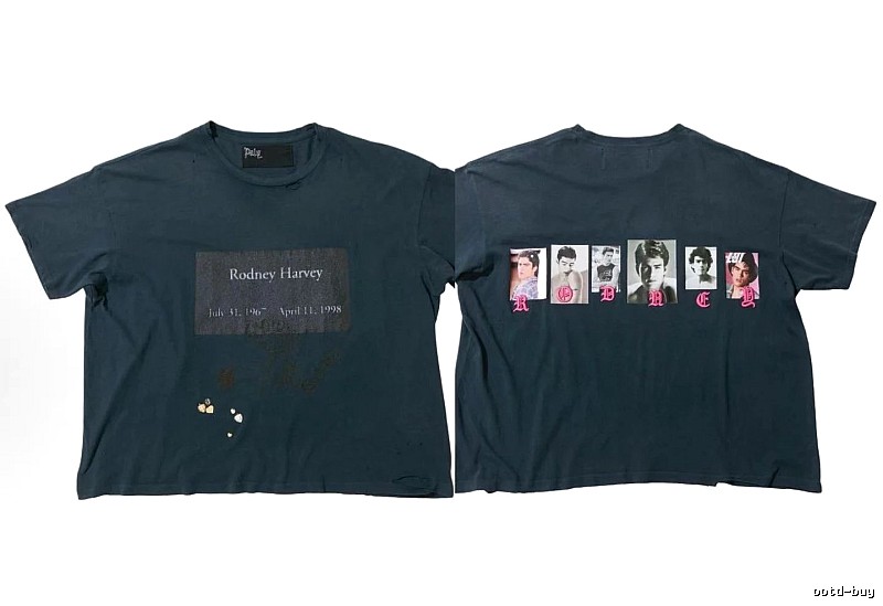 Paly Hollywood Distressed Portrait Print Navy Blue T-Shirt