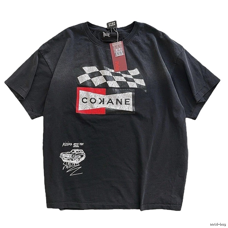 Paly Hollywood Racing Checkered Street Style Black T-shirt