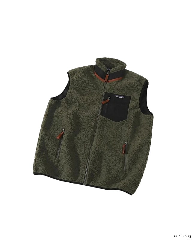 Patagonia retro-style olive green vest
