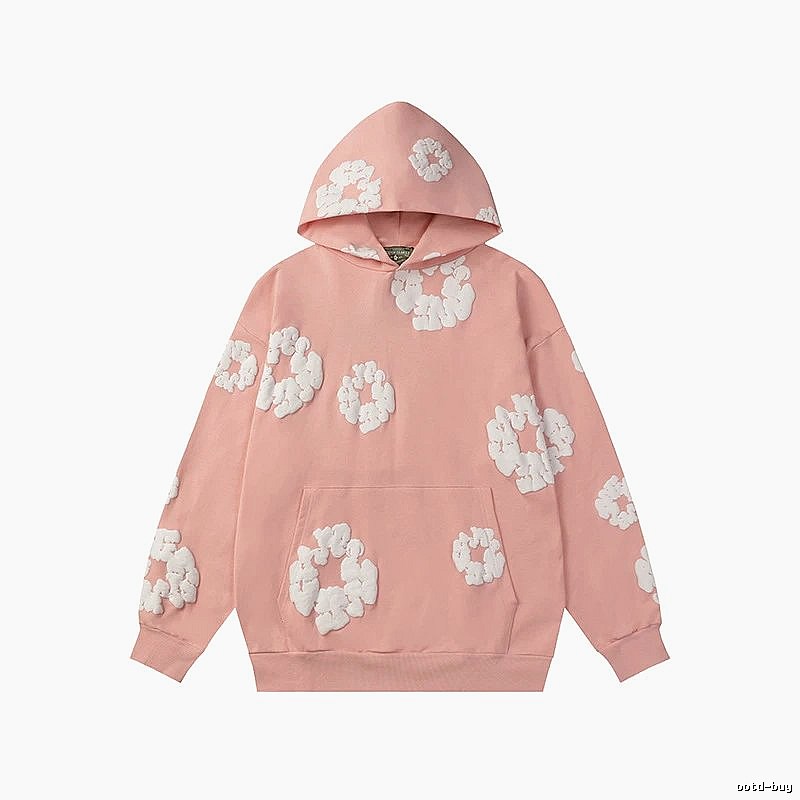 Peach Pink Floral Pullover Hoodie
