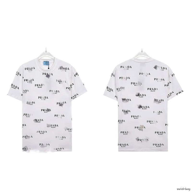 Prada All-over Print Streetwear Style White Short-sleeve T-Shirt