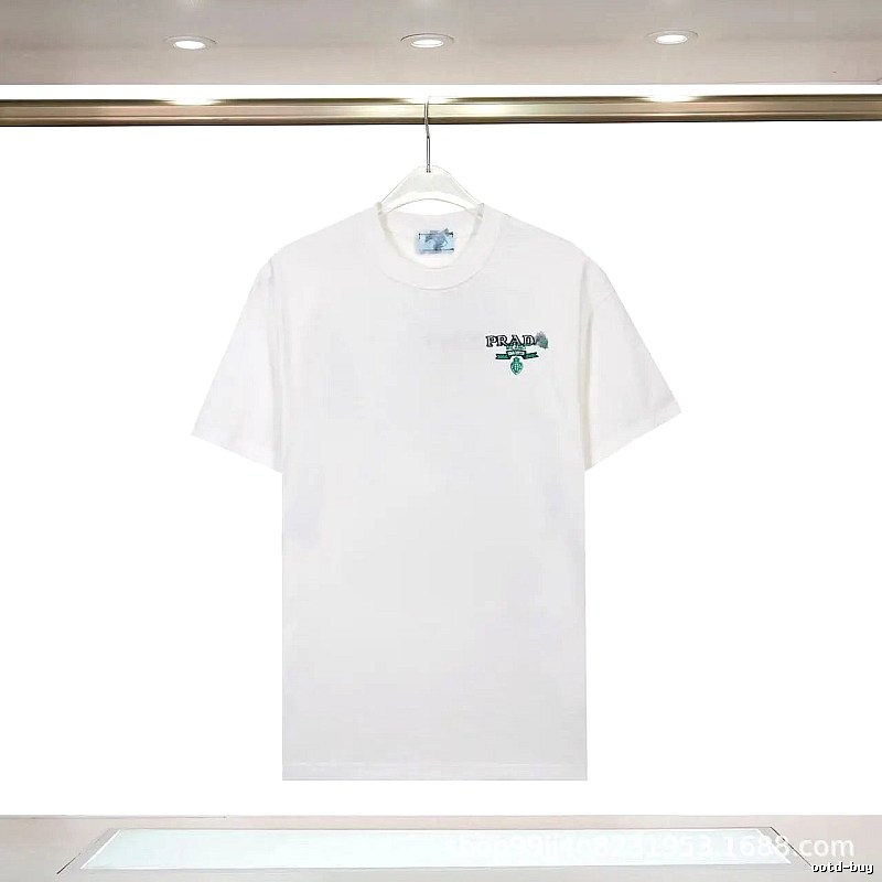 Prada Embroidered Minimalist Style White Short-sleeve T-shirt