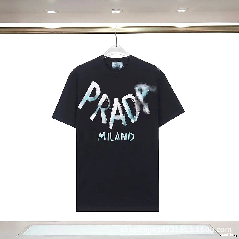 Prada Graffiti Collection Trendy Style Black Short-sleeve T-shirt