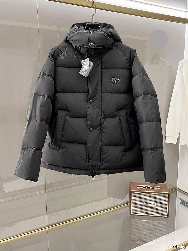 Prada Hooded Puffer Jacket with Black Hooded Logo