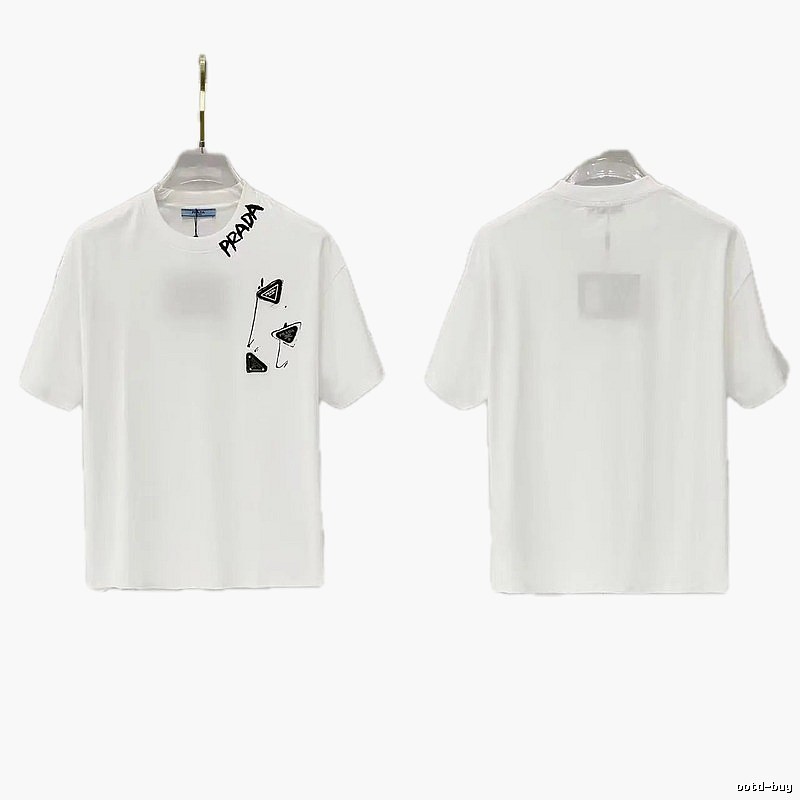 Prada Triangle Logo Casual Style White T-Shirt