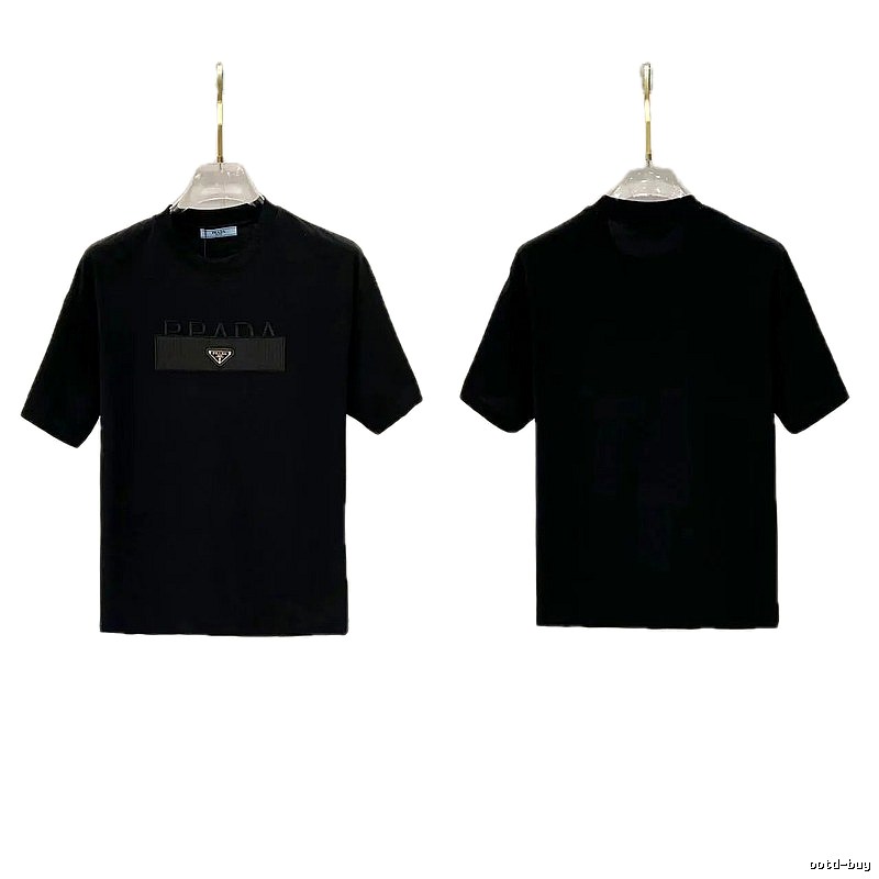 Prada Triangle Logo Light Luxury Style Black Short-sleeve T-shirt
