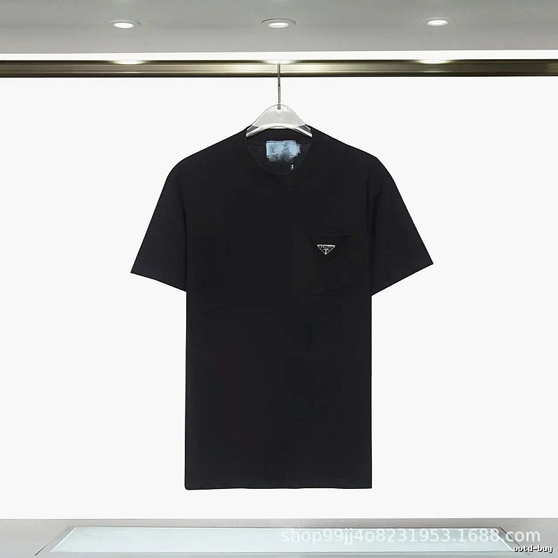 Prada Triangle Logo Minimalist Style Black Short-sleeve T-shirt