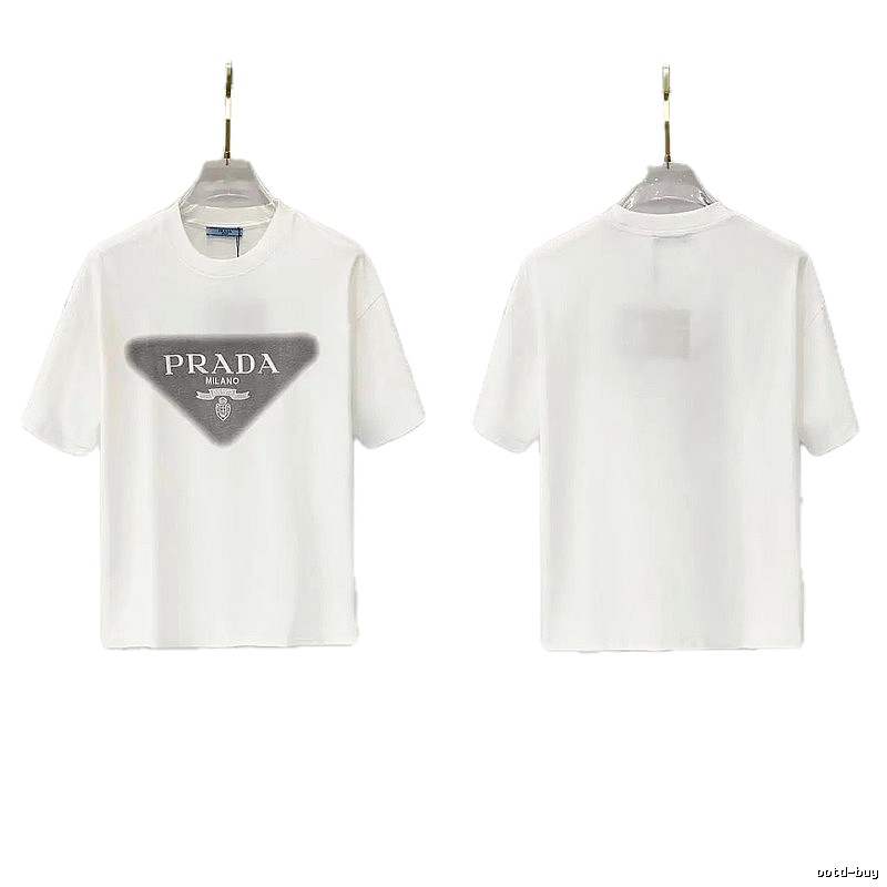 Prada Triangle Logo Minimalist Style White T-Shirt