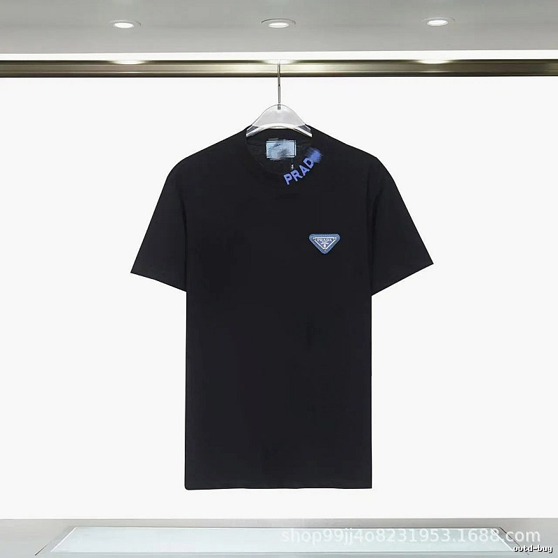 Prada Triangle Logo Streetwear Style Black T-shirt