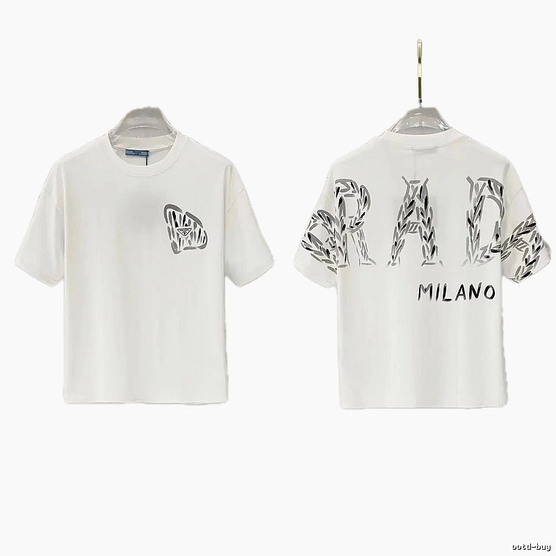 Prada Triangle Logo Trendy & Edgy Style White Short-sleeve T-shirt
