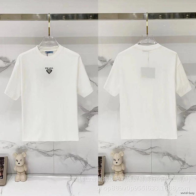 Prada Triangular Logo Minimalist Style White Short-sleeve T-shirt