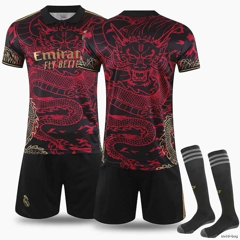 Real Madrid China Dragon series black and red jerseys