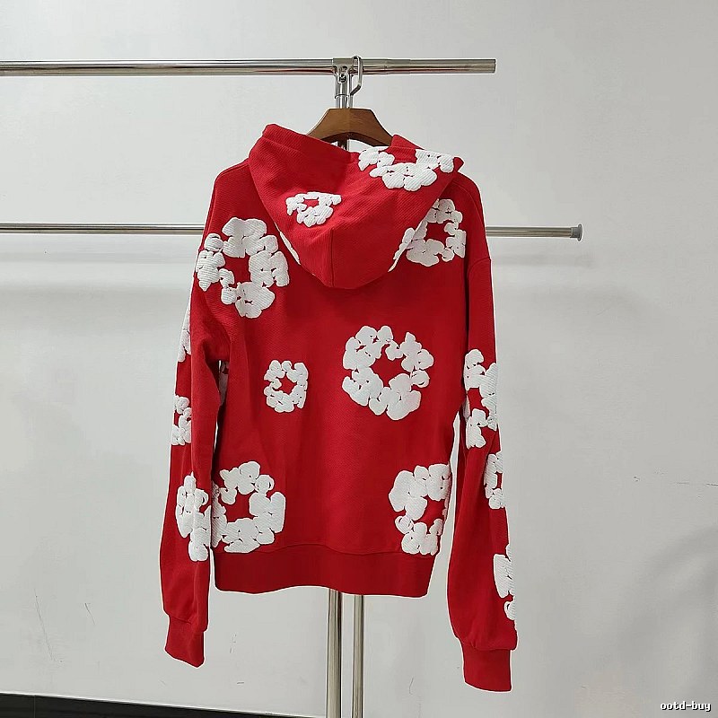 Red White Floral Hoodie Streetwear Style