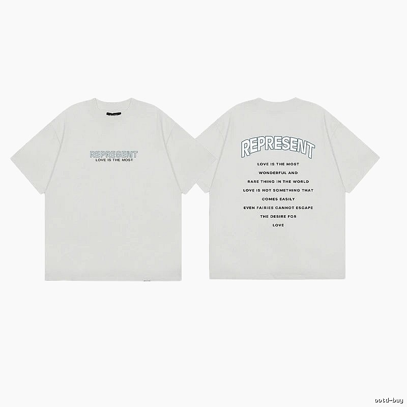 Represent Slogan Printed High Street Style Off-white T-shirt