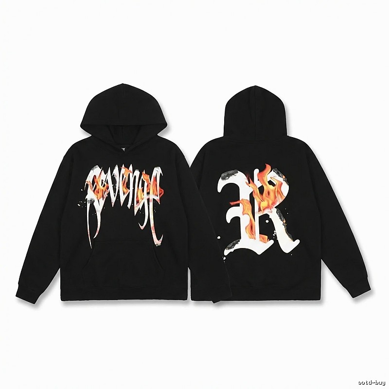 Revenge flame print black hoodie