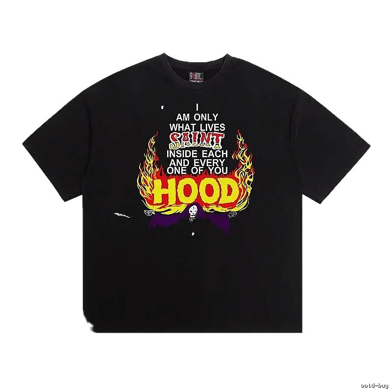 SAINT Flame Print Street Style Black T-Shirt