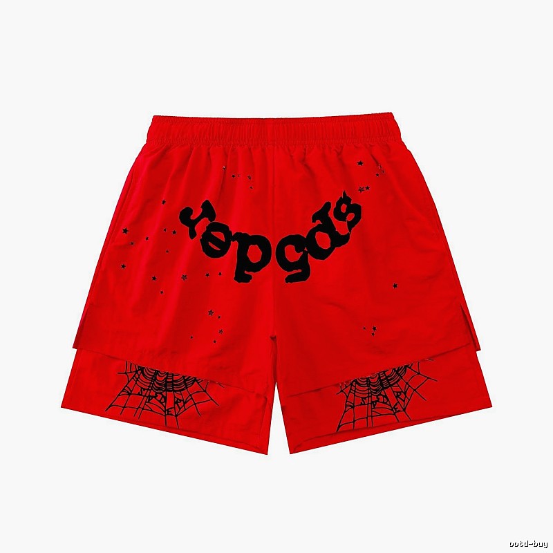 Sp5der Letter Print Trendy Brand Red Shorts