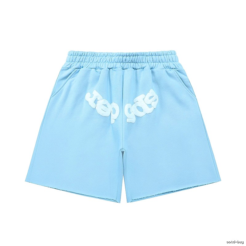 Sp5der letter-style light blue shorts