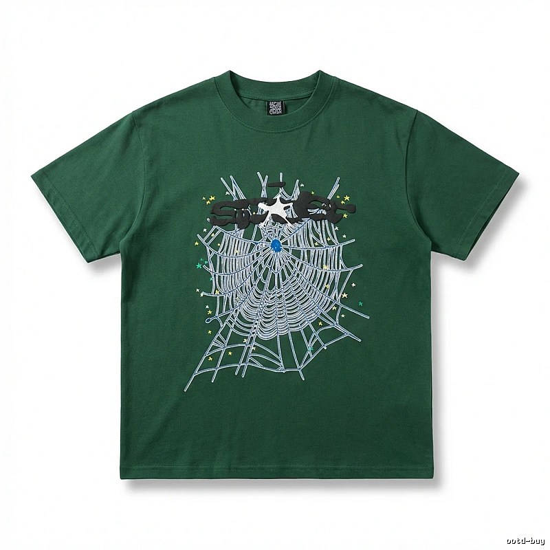 Sp5der Spider Web Print Dark Green T-shirt