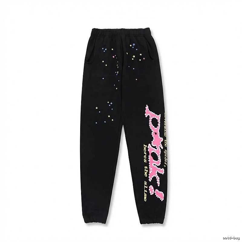 Sp5der Star Print Trendy and Cool Style Black Pants
