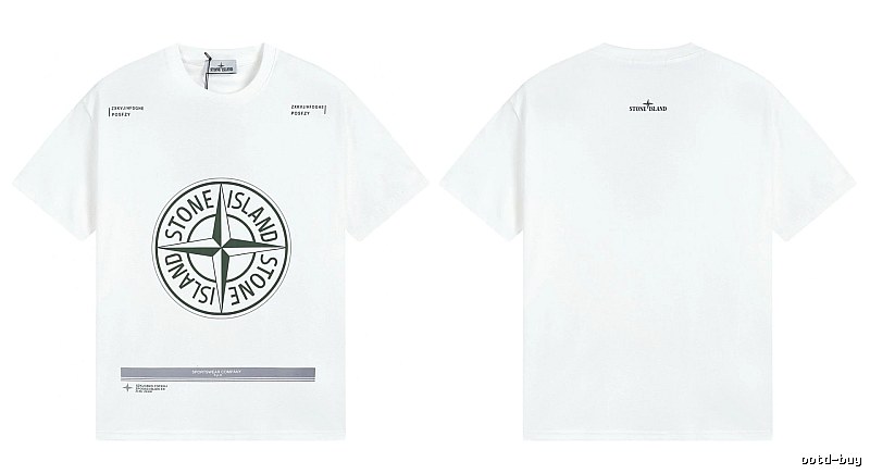 Stone Island Compass Print Casual Style White Short-sleeve T-shirt