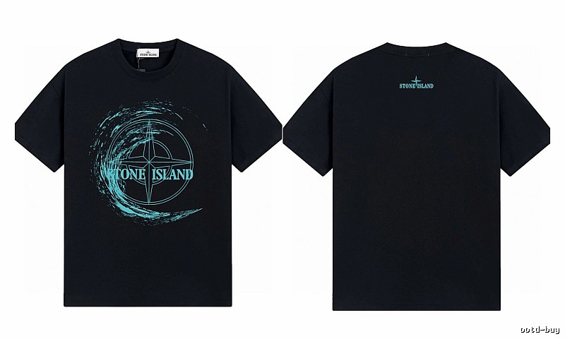 Stone Island Compass Print Street Style Black T-Shirt