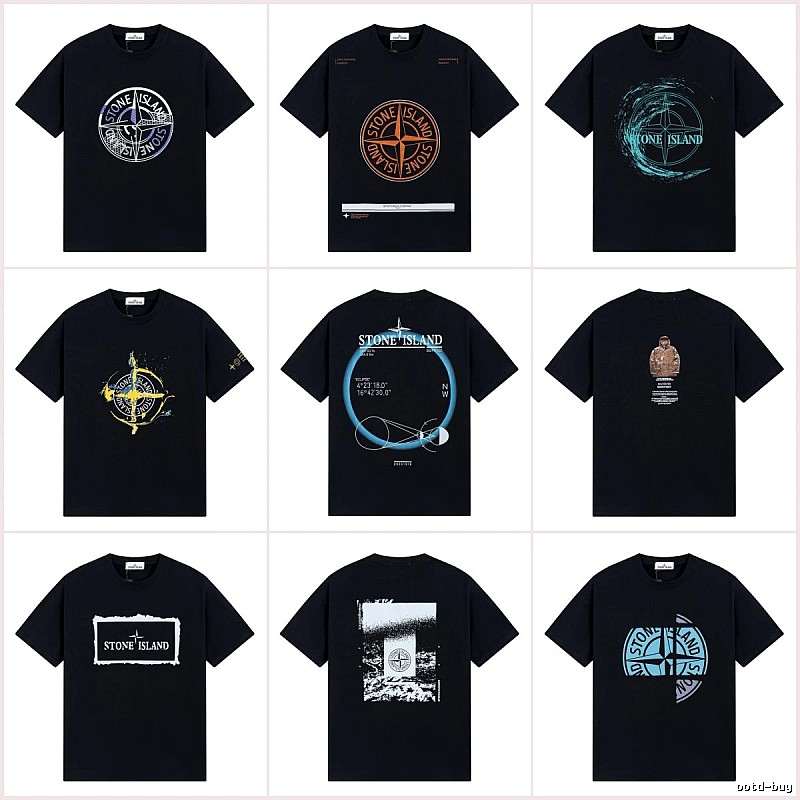 Stone Island Compass Print Street Style Black T-Shirt