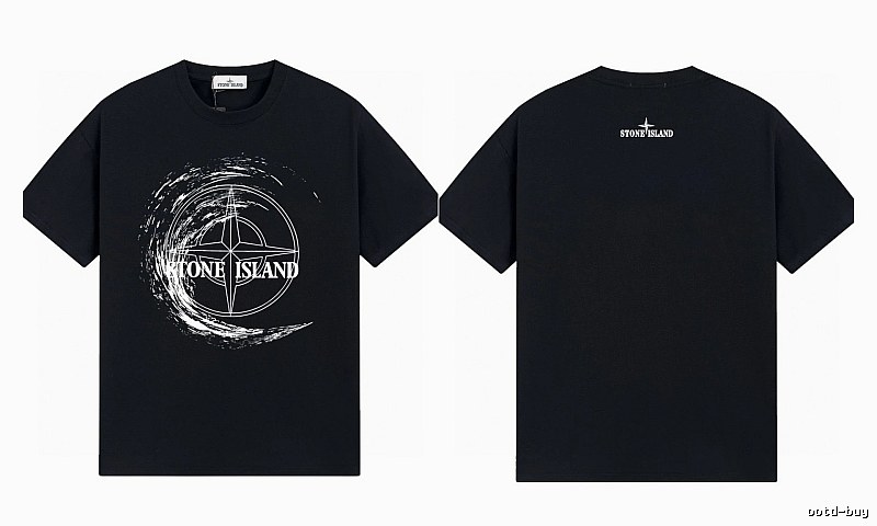 Stone Island Compass Print Street Style Black T-Shirt