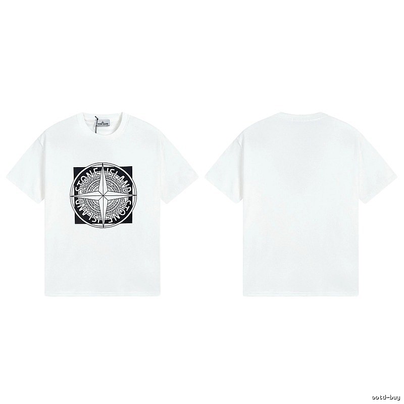 Stone Island Compass Print Street Style White T-Shirt