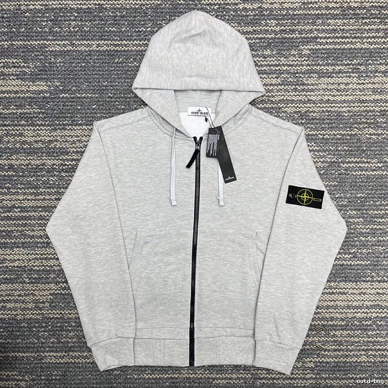 Stone Island Heather Gray Zip Hoodie Resort Wear