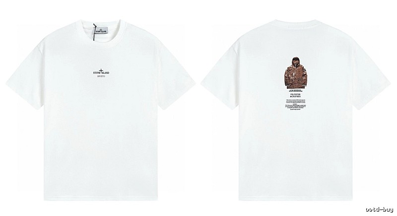 Stone Island Printed Functional Style White Short Sleeve T-shirt