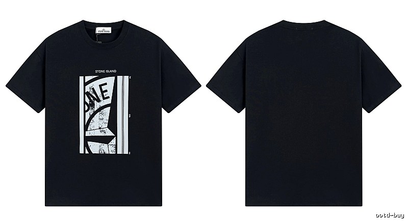 Stone Island Printed Street Style Black T-shirt