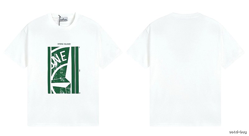 Stone Island Printed Street Style White Short Sleeve T-Shirt
