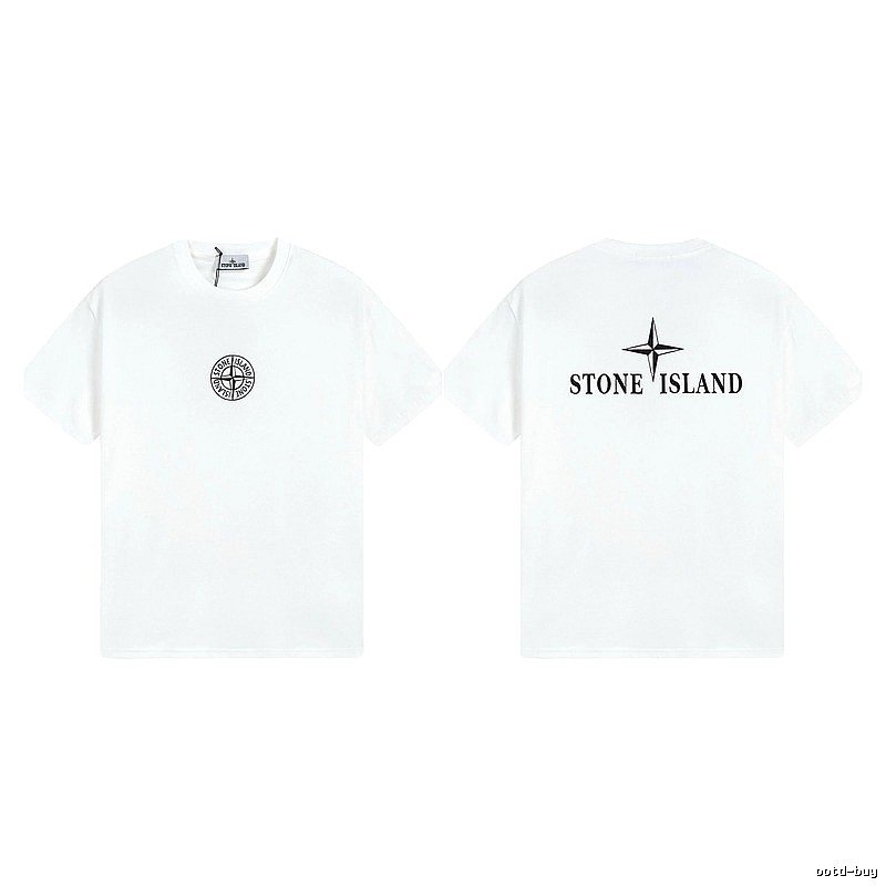 Stone Island Printed Street Style White Short Sleeve T-shirt
