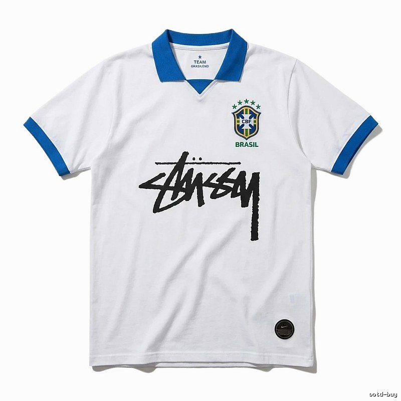 Stussy Brazilian Style White and Blue Short-sleeve Shirt