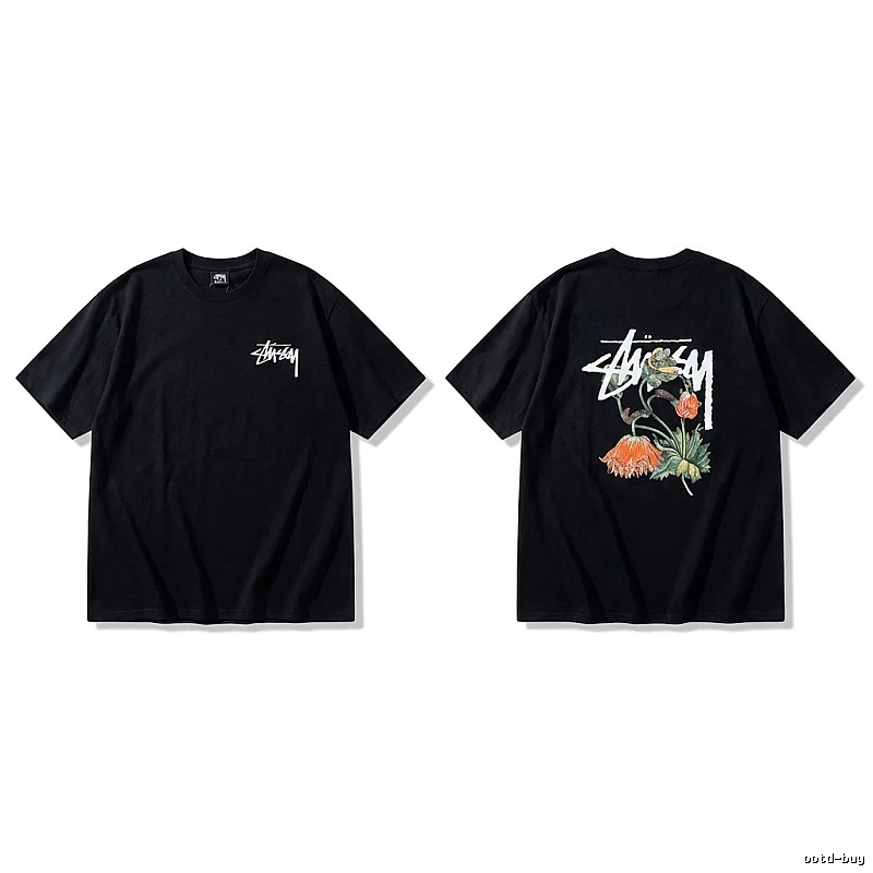 Stussy floral-style black T-shirt
