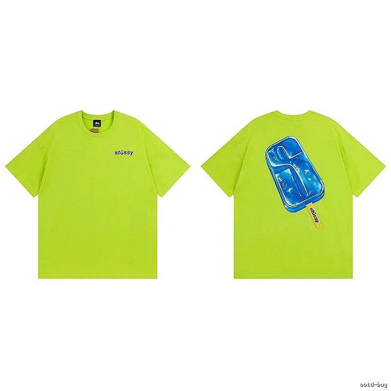 Stussy Fluorescent Green Spider Graphic T-Shirt Casual Layering Logo