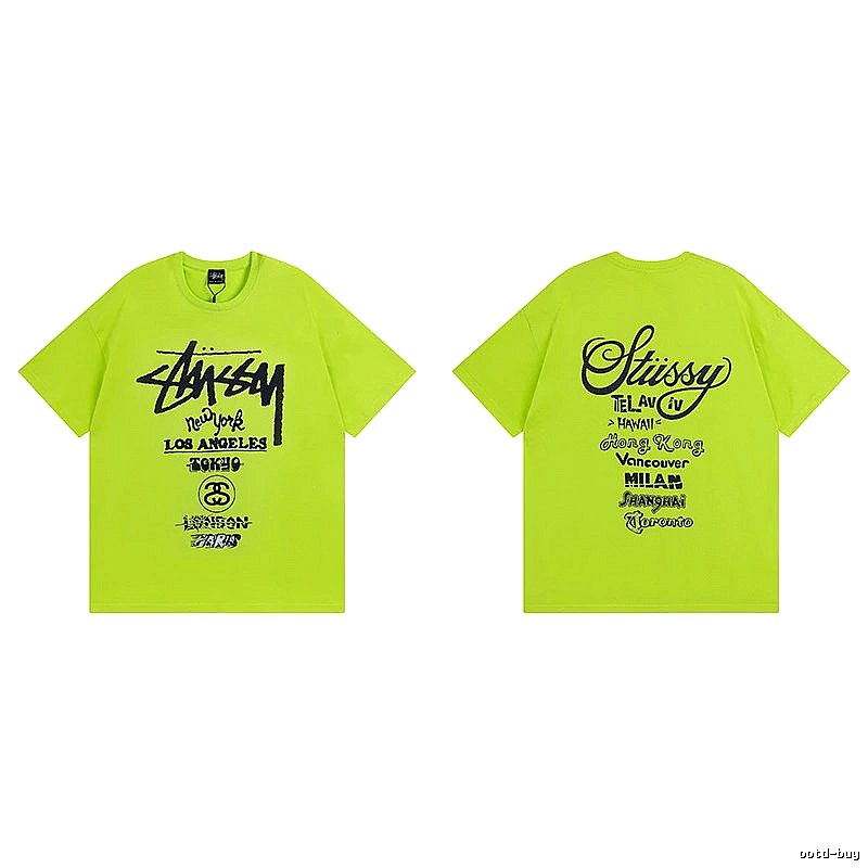 Stussy Fluorescent Green Spider Graphic T-Shirt Soft Neutral Logo