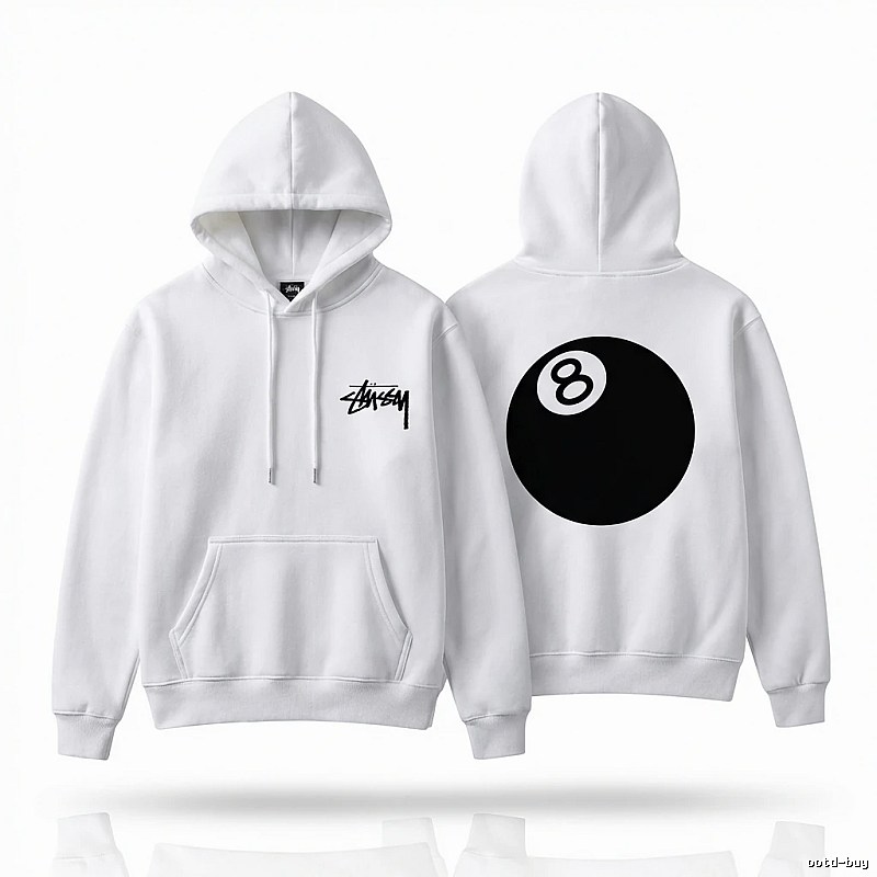 Stussy No.8 Ball Style White Hoodie