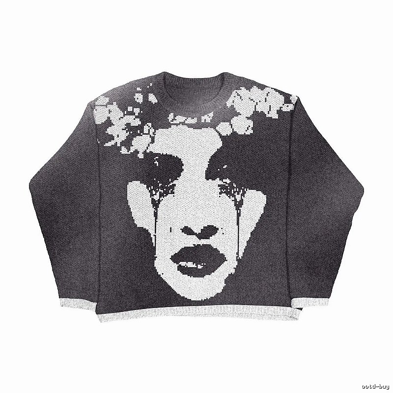Summer Anime graphic sweater Black Knit Top with Clean Finish