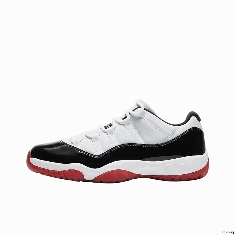 The black, white and red Jordan 11 trendy shoes.