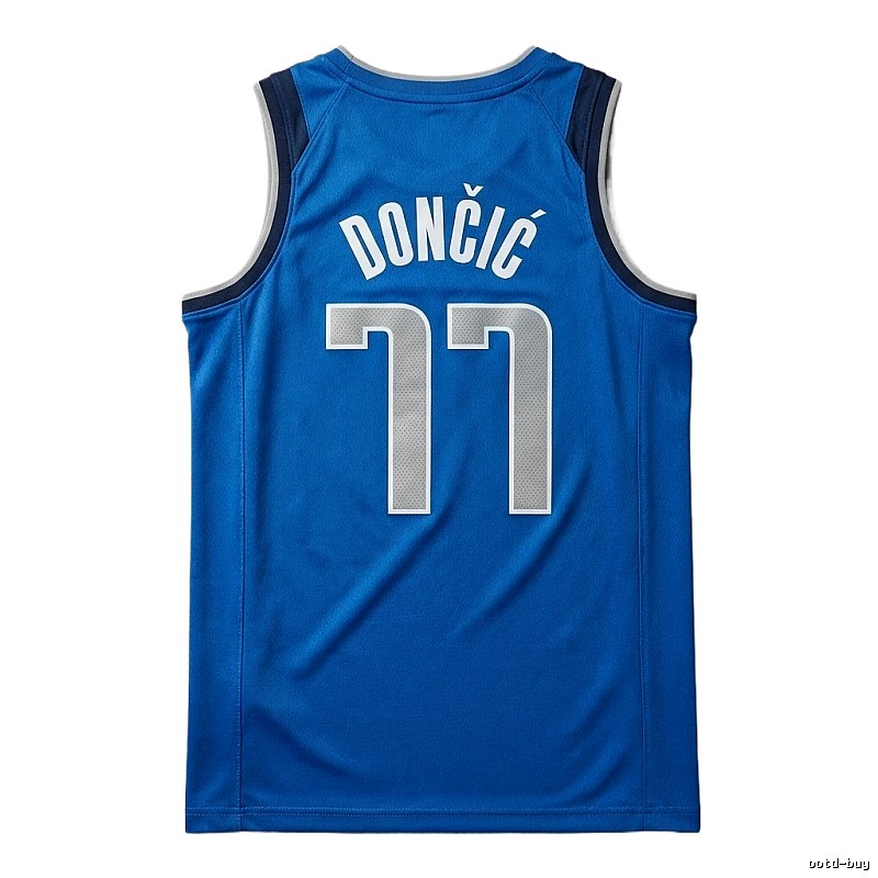 The blue basketball uniform of Luka Doncic of the Mavericks.